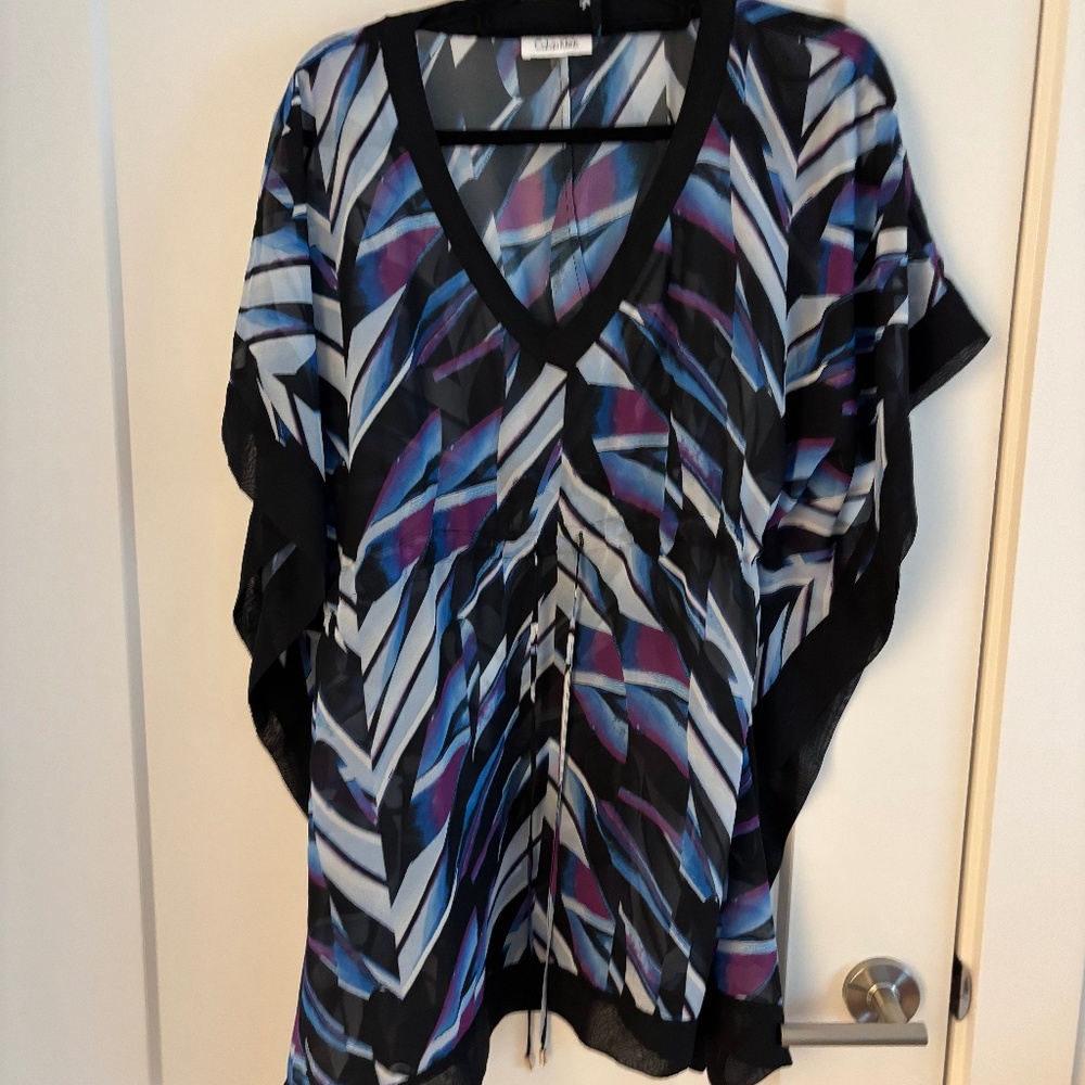 Calvin Klein Abstract Sheer Caftan Beach Cover Up